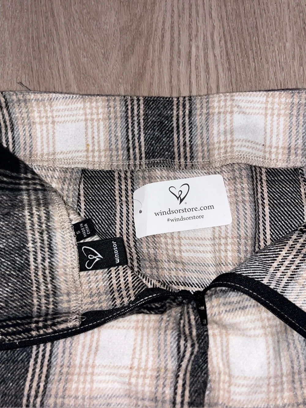 Windsor Black and Cream Plaid Mini Skirt